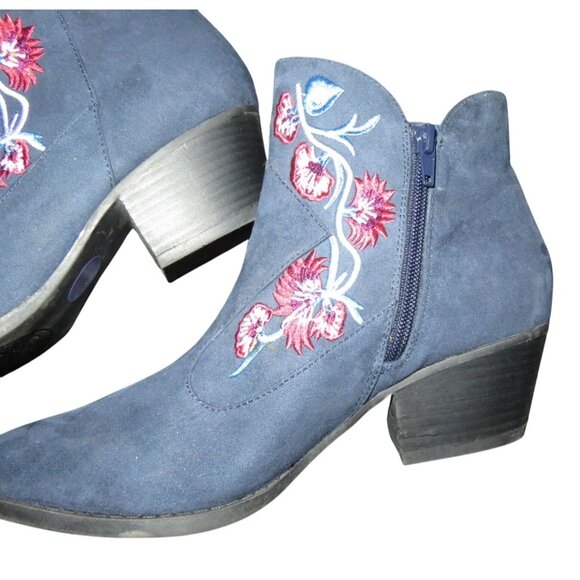 Carlos By Carlos Santana Floral Embroidered Blue Vegan Suede Side Zip Boots 8 - Picture 7 of 9